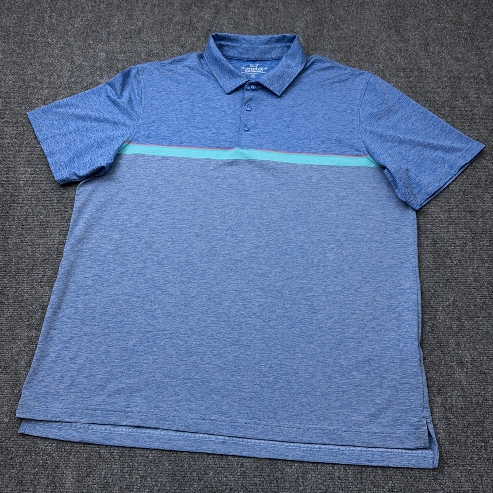 Vineyard Vines Performance Polo Shirt Men's XL Heather Blue Striped Golf Stretch